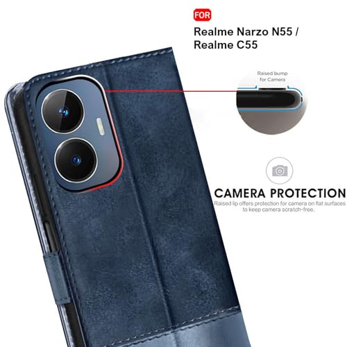 Image of TheGiftKart Flip Back Cover Case for Realme Narzo N55 / Realme C55 | Dual-Color Leather Finish | Inbuilt Stand & Pockets | Wallet Style Flip Back Case for Realme Narzo N55 / Realme C55 (Blue & Sky)