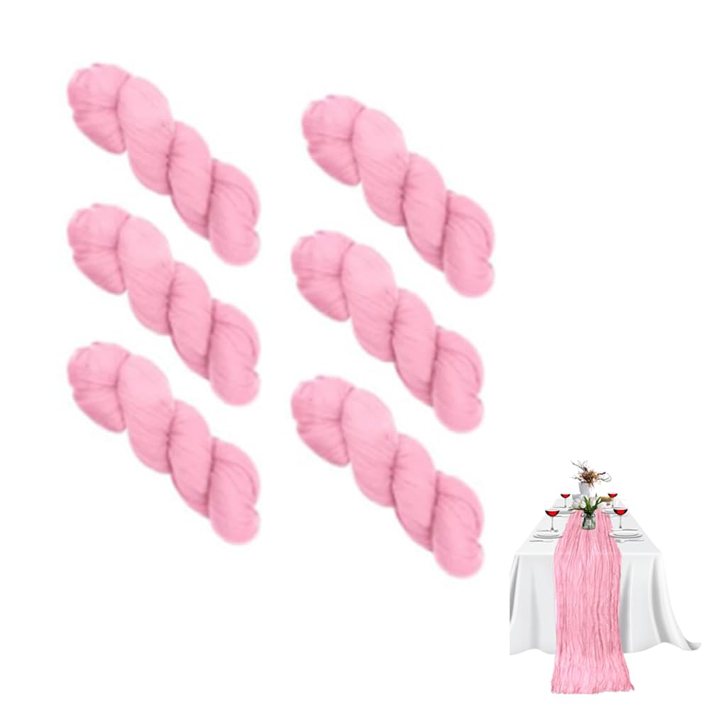 CTRLZS 6 Pack Pink Cheesecloth Table Runner 35x120In Boho Gauze Table Runner for Wedding Bridal Baby Shower Party Decor Easy to Use Easy Install