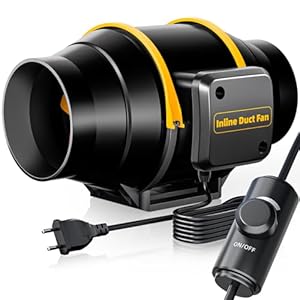 QiCrafe Regelbar Rohrventilator 100mm mit Drehzahlregler, Leiser Rauchabzug Rohrlüfter Doppelkugellagermotor Überhitzungsschutz, Inline Abluftventilator Lüftungsgebläse, EU-Stecker, 3m Netzkabel
