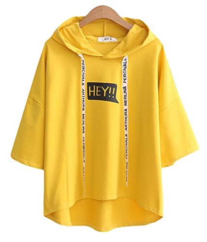 BeiBang(バイバン)夏 トップス tシャツ 半袖 レディース ゆったり ストリート 薄手 トレーナー フード付 パーカー 夏物 bf風 シャツ(イエロー)
