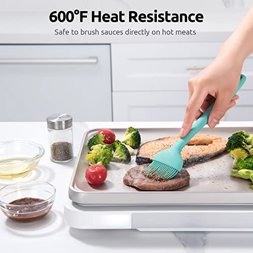 Image of Angled Large Silicone Basting Brush, U-Taste 600ºF Heat Resistant 9.8 inch Kitchen Pastry Cooking Baking Food Rubber Head-Up Baster Brush for Oil Sauce BBQ Butter Grill Meat Egg Bread (Aqua Sky)