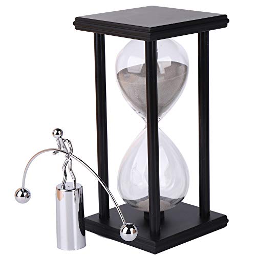 Budgetizer HGS-002 Decorative Sand Timer Clock Hourglass –With Balance Physics Motion Desk Toy Sculpture –(Light Gray) 60 Minute Productivity Hour Glass Sand Clock Timers cover
