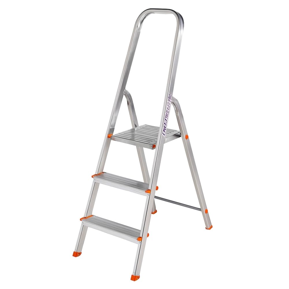 Escabeau 3 Marches, Pliable en Aluminium - Marche Pied Pliable, Léger 3,3 kg et Robuste, Charge 150 kg - Plateforme de Travail Antidérapante et Large, 3ème Hauteur à 58 cm