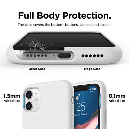 Image of elago Compatible with iPhone 11 Case, Liquid Silicone Case, Full Body Protective Cover, Shockproof, Slim Phone Case, Anti-Scratch Soft Microfiber Lining, 6.1 inch (White)