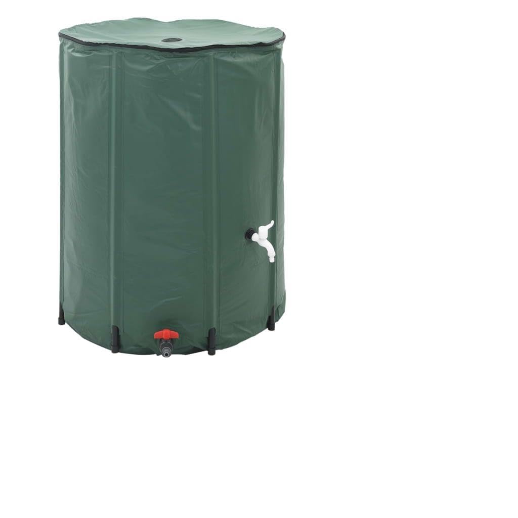 Depósito de agua plegable de 500 litros, para uso de agua de lluvia, para jardín, con grifo, manguera de jardín y filtro, solución de almacenamiento de agua para ahorrar espacio, color verde