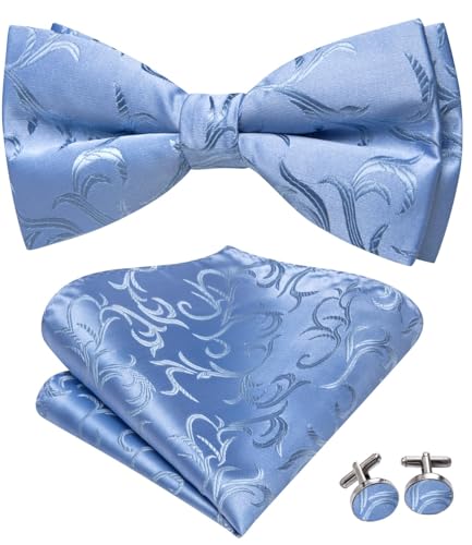 Image of Dubulle Mens Paisley Striped Bowtie Set Pre-tied Bowtie for Men and Pocket Square Set Wedding Business