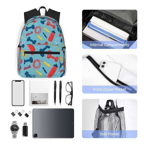 Travel Laptop Backpack for Men Women - cartoon dumbbell Water Resistant Beach Backpack, Lightweight Backpack with Laptop Compartment, Travel Backpack with Adjustable Carry Straps4