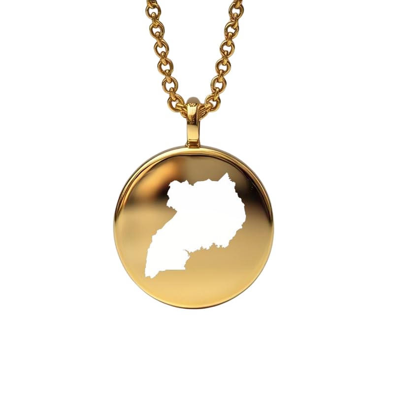 Colgante mapa de Uganda amuleto redondo de plata chapada en oro joyería de viaje grabada