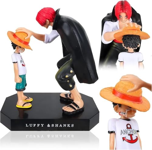 Image of Luffy & Shanks Anime Action Figure 17CM Collectible PVC Statue with Emotional Reunion Pose, Display Model for Desk Decor, Shelf Decoration, Anime Fans & Collectors Gift (Luffy Shanks)