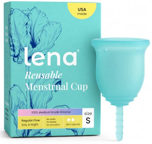 Lena Menstrual Cup Original - Soft Medical-Grade Silicone Period Cups for Women Light and Medium Flow Reusable 12-Hour Leak-Free Comfort Beginner-Friendly Feminine Care - Small Turquoise