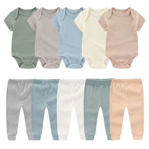 Image of MAMIMAKA Newborn Baby Layette Gift Set 10-Piece Baby Boy Girl Short Sleeve Bodysuits with Pants Infant Outfit Essentials