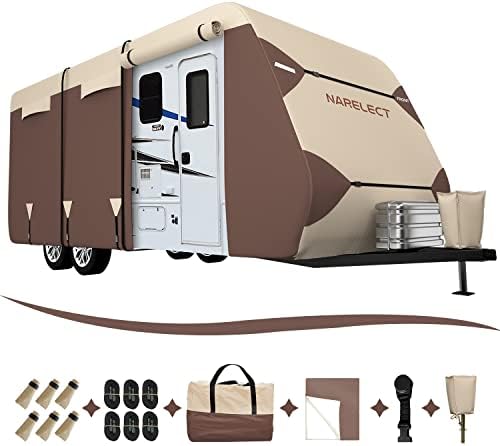 NarElect RV Cover Travel Trailer Cover,18-20ft Camper Cover Waterproof Rip-Resistant Anti-UV RV&Trailer Cover,Toy Hauler Cover with Windproof Straps for Trailer Cover
