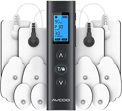 AVCOO 30 Modes TENS EMS Unit Compact Muscle Stimulator for Pain Relief, Rechargeable & Portable Dual Channel EMS Muscle Stimulator with 30 Intensity Levels and 12 Electrode Tens Unit Replacement Pads