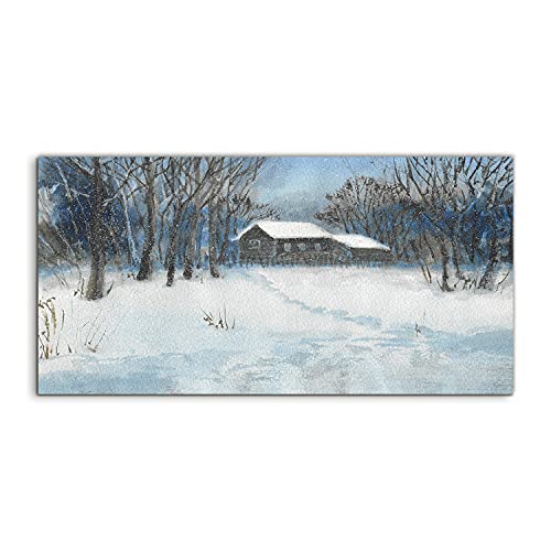 Art Acryl Winter Snow Chata Trees 100x50 Tableau Verre Haute Définition