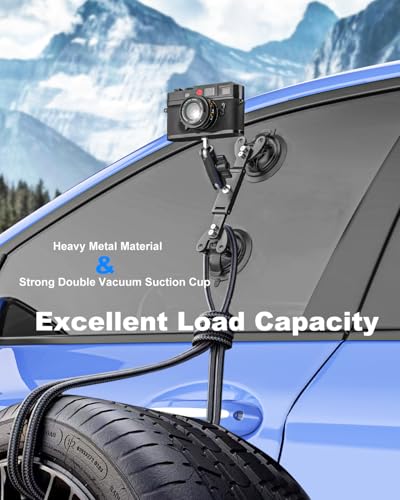 Dual Suction Cup Camera Mount with Metal Ball Head Magic Arm, Heavy Duty Car Mount with Tablet Holder & Action Cam Adapt - Additional View