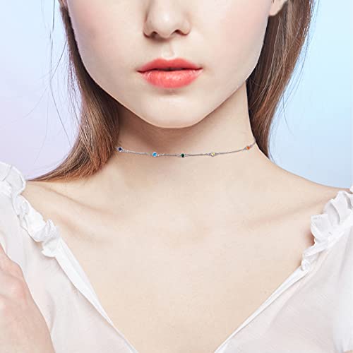 Medwise Chakra Choker Necklace Sterling Silver 7 Chakra Summer Beach Choker Necklace Jewelry Birthday Christmas Gifts For Women Wife Girlfriend,13+3 Inches #TOP3