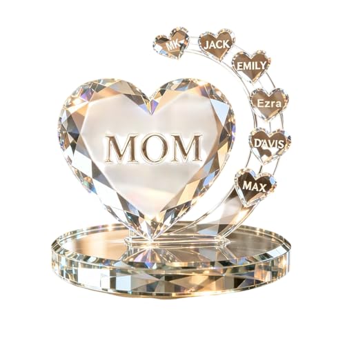 Personalized Heart-Shaped Plaque With Name, Gift For Grandma Or Mom Custom Wooden Acrylic Sign Family Tree Decor Mother Day Birthday Keepsake Desktop Ornament Home Office Decoration