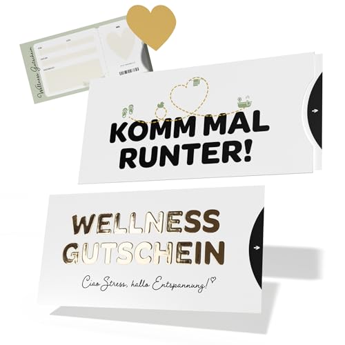 Creatastic - Wellness Gutschein Verpackung, Hülle, Karte mit Golddruck, Rubbelaufkleber, DIN lang, Gutschein Wellness Karte, Wellness Geschenk, Wellness Geschenke für Frauen, Wellnessgutschein