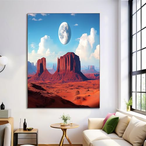 Lienzo rojo óxido de 80x120cm con pintura de paisaje natural para decoración vertical de salón