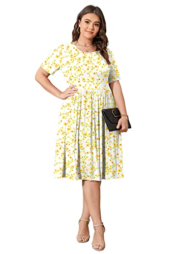 Image of POSESHE Womens Plus Size Summer Dress 2026 Casual Short Sleeve Empire Waist Loose Fit Swing T-Shirt Dress with Pockets