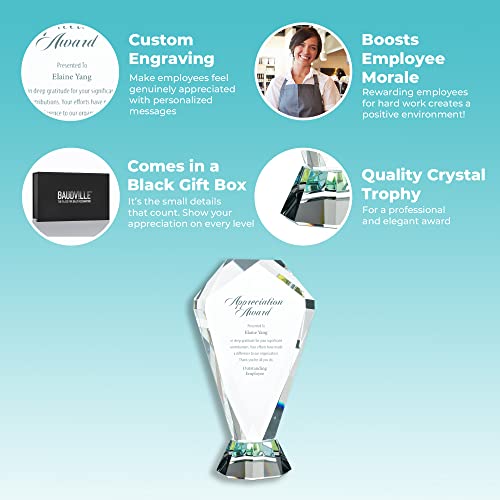 Baudville Engraved Trophy - Crystal - Prism Shaped - Award For Employees - Personalized Engraving Up To Three Lines And Pre-Written Verse Selection - Comes In Gift Box #TOP3