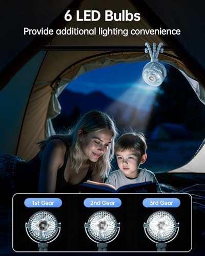 Image of Bearwind Portable Stroller Fan – 60° Auto Oscillation, Quiet USB-C Rechargeable Baby Fan, 4 Speeds, Night Light & Warning Light, Flexible Tripod for Stroller, Car Seat, Crib, Camping (Blue)