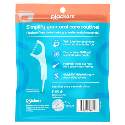 Plackers Twin-Line Dental Flossers, Advanced Whitening and Dual Action Flossing System, Easy Storage, Super Tuffloss, 2X The Clean, Cool Mint Flavor, 150 Count (Pack of 4)