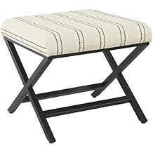 Homepop Home Decor | Modern Square Ottoman with Metal X Base | Ottoman for Living Room & Bedroom | Decorative Home Furniture Black and White Stripe