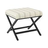 Homepop Home Decor | Modern Square Ottoman with Metal X Base | Ottoman for Living Room & Bedroom | Decorative Home Furniture (Black and White Stripe)