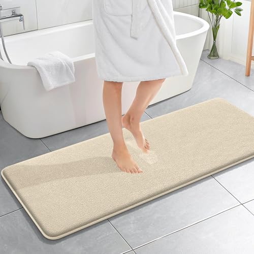 Image of OLANLY Thick Memory Foam Bathroom Runner Rugs 59x20, Extra Soft Absorbent Long Bath Rug, Quick Dry Bath Mats, Non-Slip, Machine Washable Mat for Bathroom, Tub and Shower, Home Decor Accessories, Sand