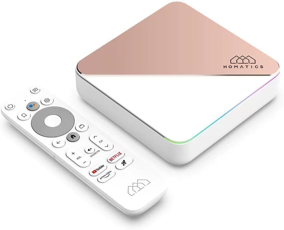 Homatics R Box R 4K Plus - Caja Android TV certificada G00gle TV - 4GB RAM / 32GB ROM - Amlogic S905X4-4K HDR - Wi-FI 6 - Ethernet Gigabit - Dolby Atmos - Control de Voz.