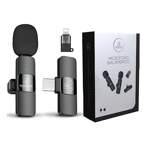 NORTECH INNOVATION® Micrófono Inalámbrico para iPhone y Android, Micrófono de Solapa para Móvil con Batería de Larga Duración, Wireless Microphone, Micrófono para iPhone y Android (Individual)