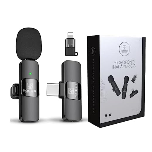 NORTECH INNOVATION® Micrófono Inalámbrico para iPhone y Android, Micrófono de Solapa para Móvil con Batería de Larga Duración, Wireless Microphone, Micrófono para iPhone y Android (Individual)