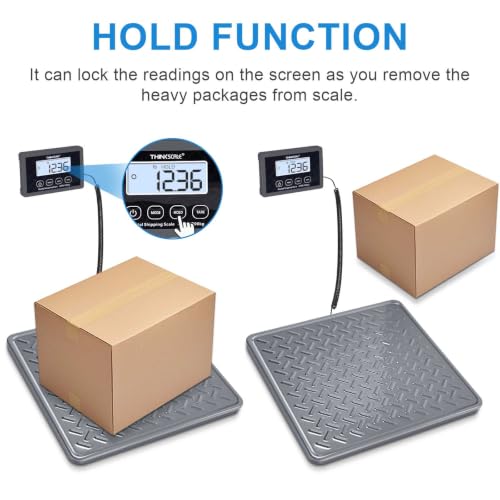 Image of THINKSCALE Shipping Scale, 440 lb x 1 oz Heavy Duty Digital Postal Scale | Alloy Steel Platform with Hold, Tare & Backlit LCD, Package & Luggage Scale, Battery & AC Adapter Included