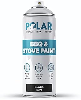Polar BBQ & Stove Spray Paint - Matt Black 1 x 400ml - Heat Resistant Barbeque Paint - Up to 650°C - Garden BBQ, Stoves, Firepits, Fireplaces & Metal Surfaces - Indoor & Outdoor - Packaging May Vary