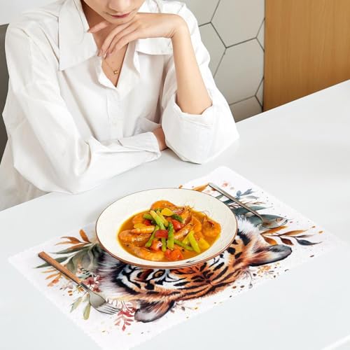 Set de table tigre aquarelle avec fleurs finition premium rectangulaire