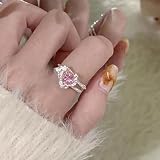 Love Pink Diamond Ring Open Ring Sweet Food Ring for Women Girls