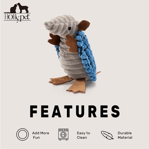 Hollypet Fluffy Dog Toys - Squeaky Plush Dog Toys for All Breeds, Stuffed Toys for Small Medium Large Dogs, Cute Animal-Big Armadillo Toys, Puppy Chew Toy with Clean Teeth| Blue Small - Image 6