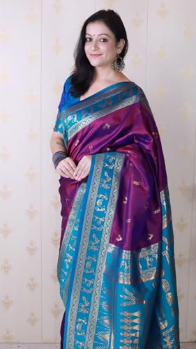 Image of SGF11 Women's Kanjivaram Pure Soft Silk Saree With Unstitched Blouse Piece