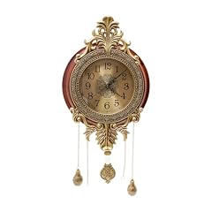 Large Retro Wall Clock with Swinging Pendulum,Silent High end Luxury Metal Wood Mid Century Vintage