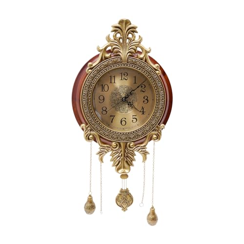 Large Retro Wall Clock with Swinging Pendulum,Silent High end Luxury Metal Wood Mid Century Vintage