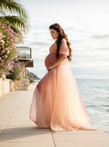 Image of Maternity Photography Props Floral Lace Dress Fancy Pregnancy Gown for Baby Shower Photo Shoot