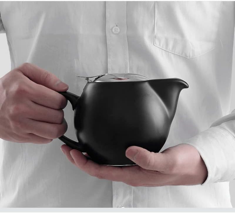 Miniatura 7 de Tetera de cerámica de 11.8 fl oz, tapa de acero inoxidable e infusor extrafino para preparar té de hojas sueltas, termoestabilidad, color puro