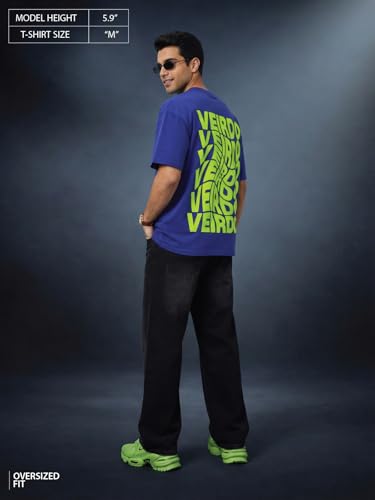 Image of Veirdo Men's Cotton Oversized Fit Oversized Baggy Fit Drop Shoulder Cool and Stylish Graphic Printed Design Half Sleeve T-Shirt (Available Sizes: S to 2XL)