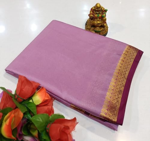 Image of Anushka Fashions Semi Mysore Crepe Silk Saree with 2D Pattern, Contrast Border, Rich Pallu & Blouse Piece Included, Lightweight Ethnic Wear for Festive, Party & Traditional Occasions