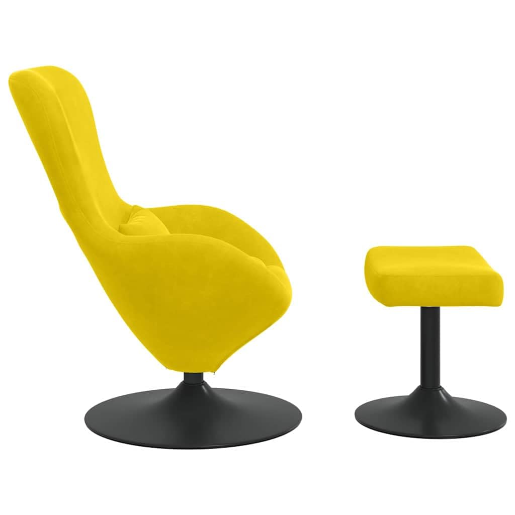 Fauteuil lounge avec repose-pieds en velours jaune, fauteuil de relaxation moderne avec pied pivotant à 360 degrés, fauteuil rembourré confortable pour salon, chambre à coucher, bureau