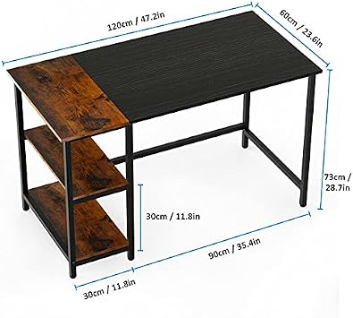 DRM 47 inch Computer Desk Study Table Home Office Work Writing Gaming Desk with Storage Shelves
