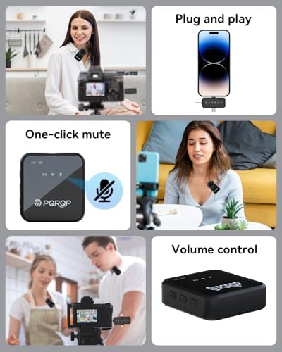 PQRQP 3-in-1 Mini Microphone for iPhone/Android/Camera, Hi-Fi Audio, 48kHz/24-bit,Wireless Microphone, 328ft Range, 20H Battery, Lapel Mic with Noise Reduction for TikTok, YouTube-Soot Black - View 7