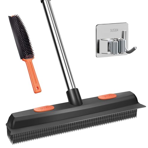 Gummibesen mit Stiel - 134 cm Silikonbesen für Innen und Außen mit Abzieher, Ideal zum Entfernen von Tierhaaren (Hunde & Katzen) von Teppichen, Fenstern, Fliesen und Hartholzböden