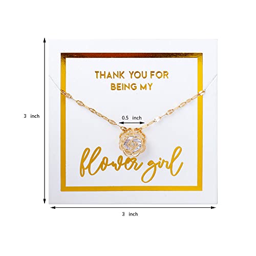 Flower Girl Gift - Thank You For Being My Flower Girl Necklace (Set of 2) Girls' Jewelry Flower Girl Necklace, Flower Girl Gifts from Bride, Gold Foil Gift Card with Message4